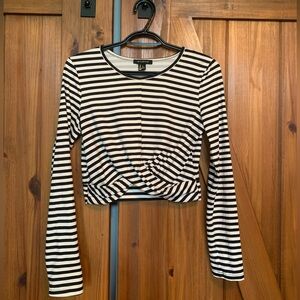 Like New - Revamped soft, cropped, faux knotted shirt, stripped